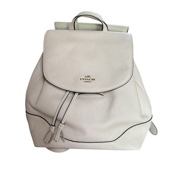 Coach Cream Backpack Refined pebble leather inside zip multiple pockets vertical - Picture 2 of 5